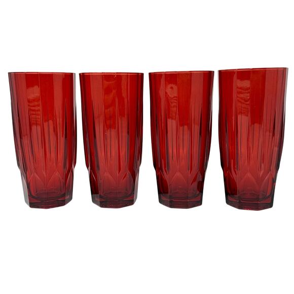 Circleware Red Diamond Highball Glasses 12 oz Hiball Glass Set - Picture 1 of 11